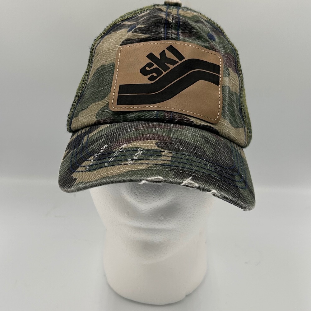 Ski‎ Soda Camouflage Trucker Hat Distressed Mesh Back Adjustable Camo Cap Patch